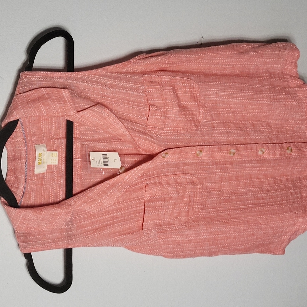Anthropologie Maeve Sleeveless Button Down Collared Linen Shirt salmon pink